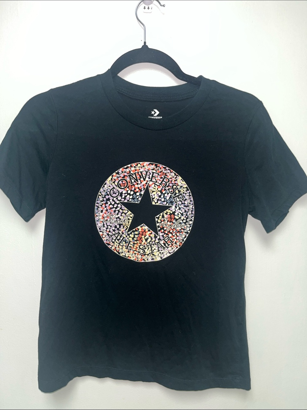 Converse Black Tee with Multicolor Confetti Star Logo